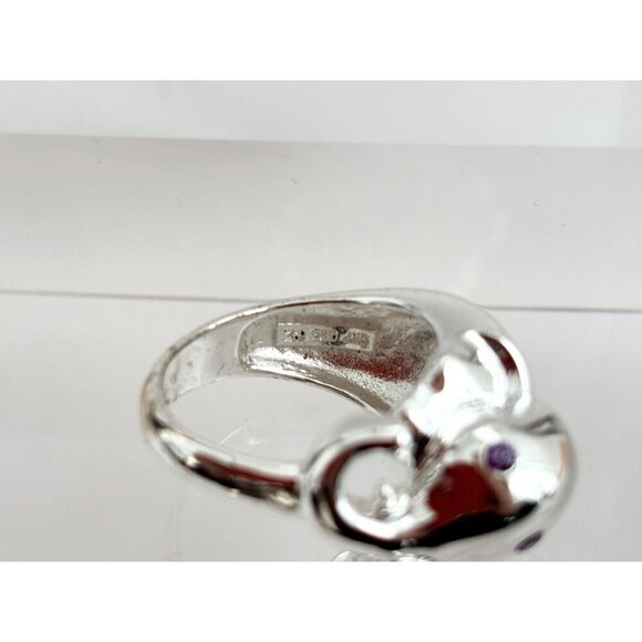 Amethyst Gemstone Eyes Elephant Polished Sterling Silver Vintage Ring - 6.75 - Picture 7 of 10